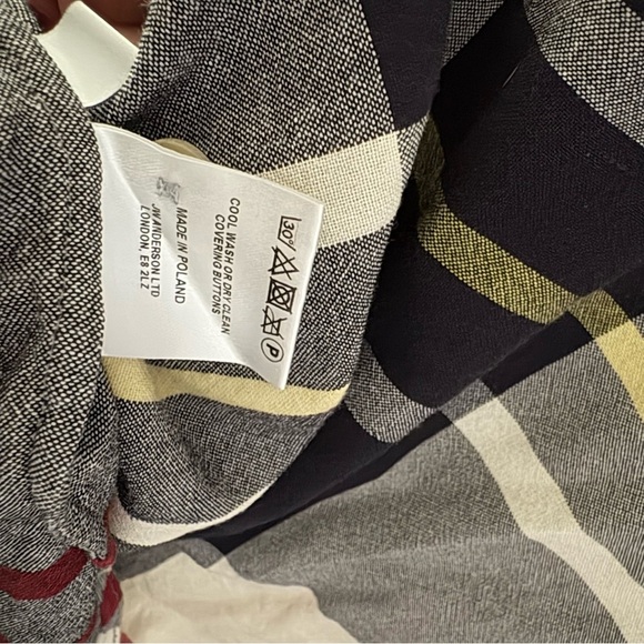 J W ANDERSON sz 4 Blue Long Sleeve Tie Plaid Button Down Leather Patch Pocket - Picture 15 of 16